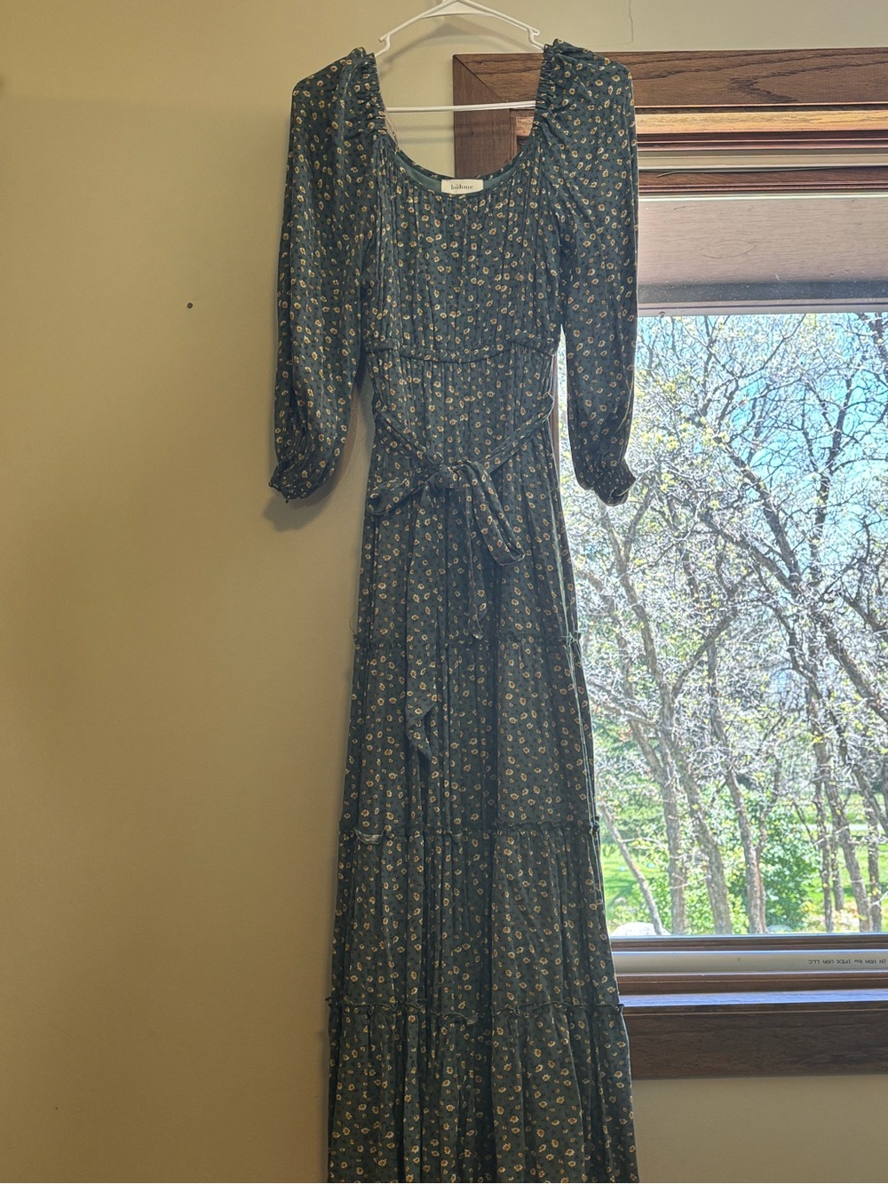 bohme Green Floral Long Sleeve Tiered Maxi Dress